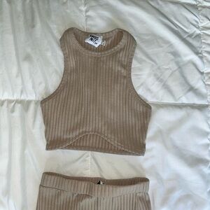 Princess Polly Tan Ribbed Dress